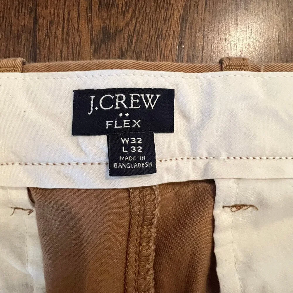 Men's J Crew Flex Camel Brown Slim Straight Leg, Preppy, Academia, W 32 / L 32